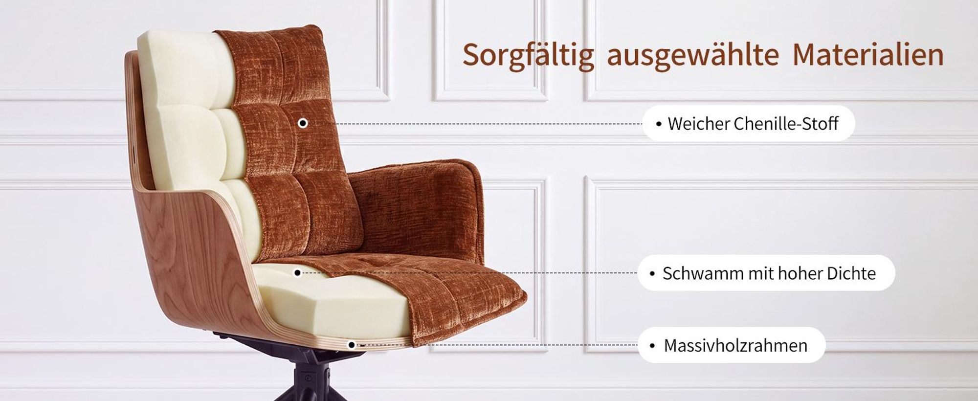 Duhome Esszimmerstuhl 360° Drehbar Loungesessel 4er Set Chenille Stuhl mit Rückstellfunktion für Büro Küche Wohnzimmer Schlafzimmer, Orange