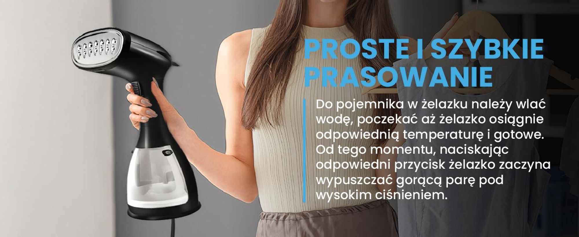 Żelazko parowe do ubrań steamer z klipsem wspomagającym prasownie koszul