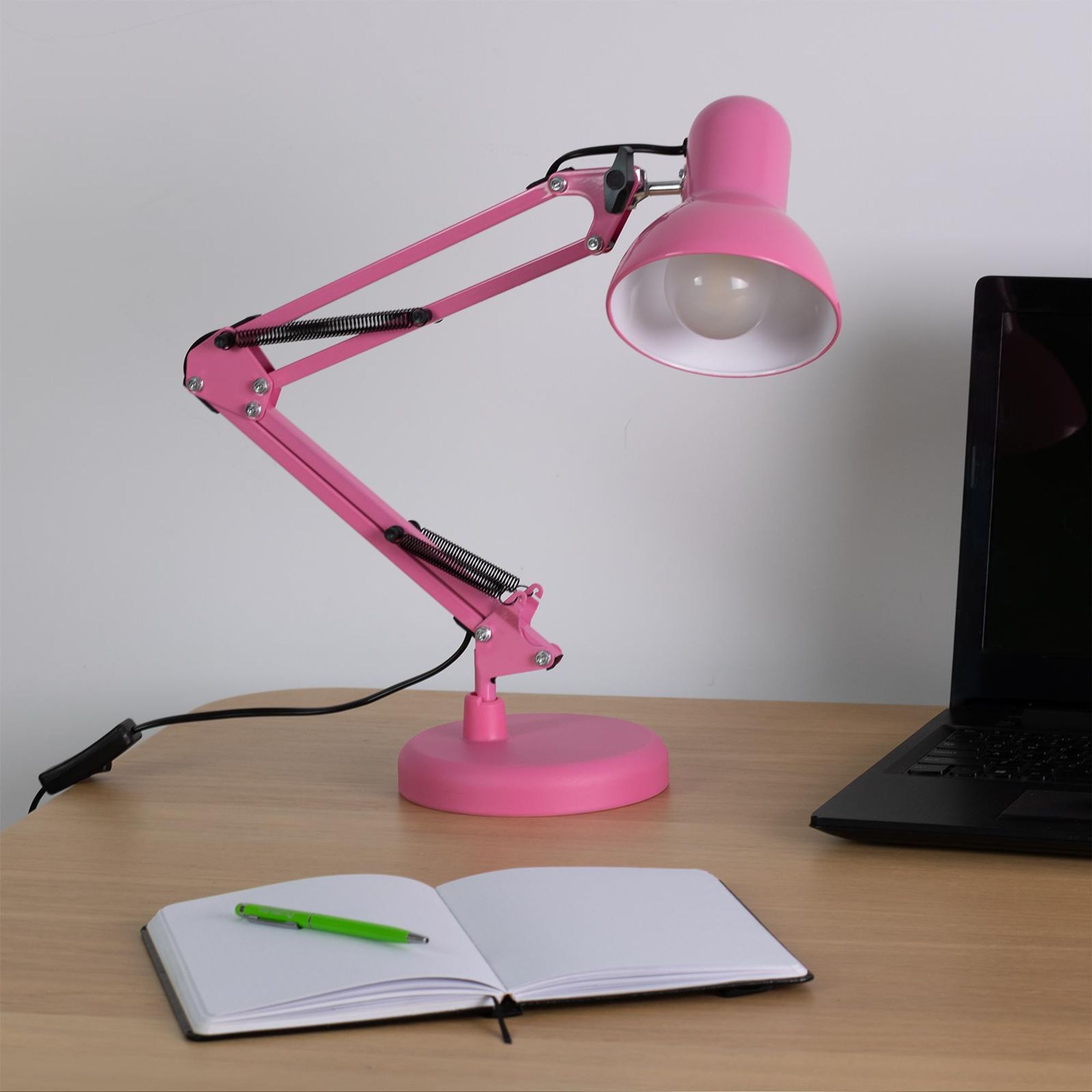 LUMILED Schreibtischlampe klassisch Leselampe Rosa Tischleuchte Tischlampe Verstellbarer Arm mit E27 Retro aus Metall Schreibtischleuchte