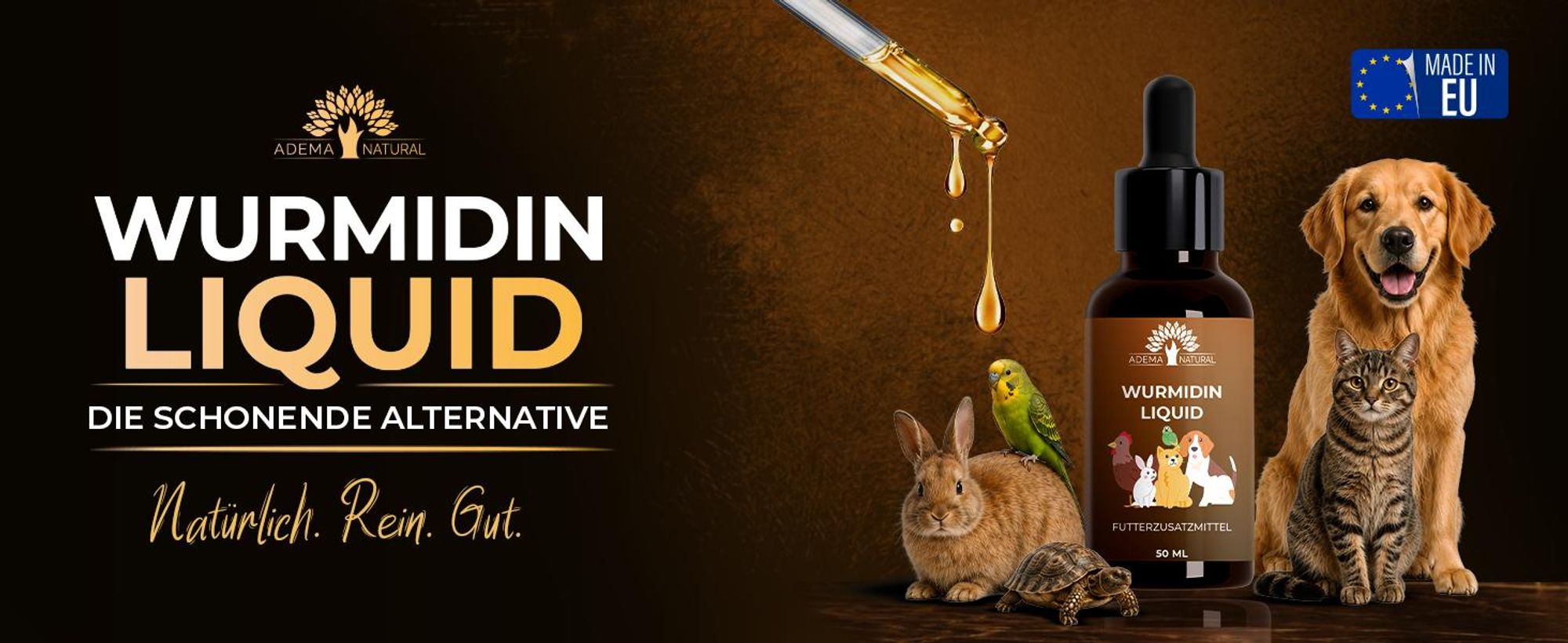 ADEMA NATURAL® WURMIDIN LIQUID - Wurmmittel - Wurmkur Tropfen/Flüssig für Tiere - Hunde, Katzen, Kaninchen, Schafe, Geflügel & Vögel
