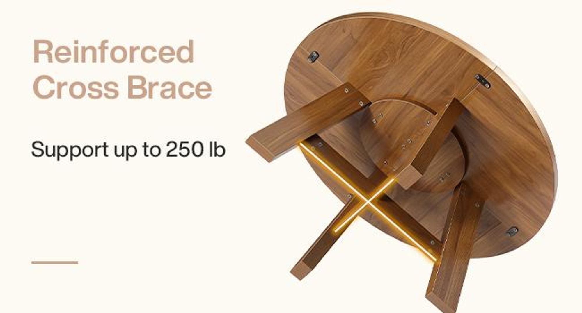 Tribesigns runder Couchtisch, 100 cm Mid-Century Modern runder Couchtisch mit verstärkter Kreuzstrebe, niedriger Holztisch für Wohnzimmer, Walnuss