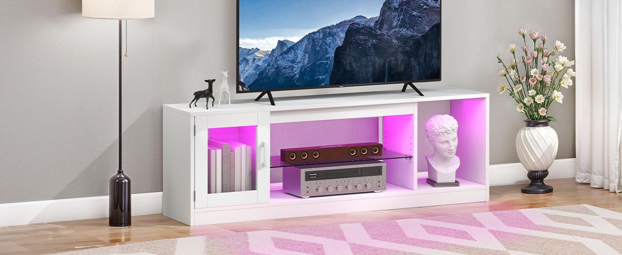 YITAHOME TV-Schrank TV-Regal mit 22 Modi RGB-LED, Lowboard für Fernseher bis 65 Zoll, 148 × 51 × 32 cm, Weiß