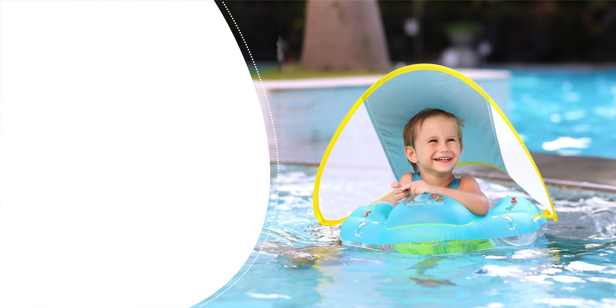 AUFBLASBARER SCHWIMMRING Boot für KINDER Sitzring mit DACH Pumpe – blau