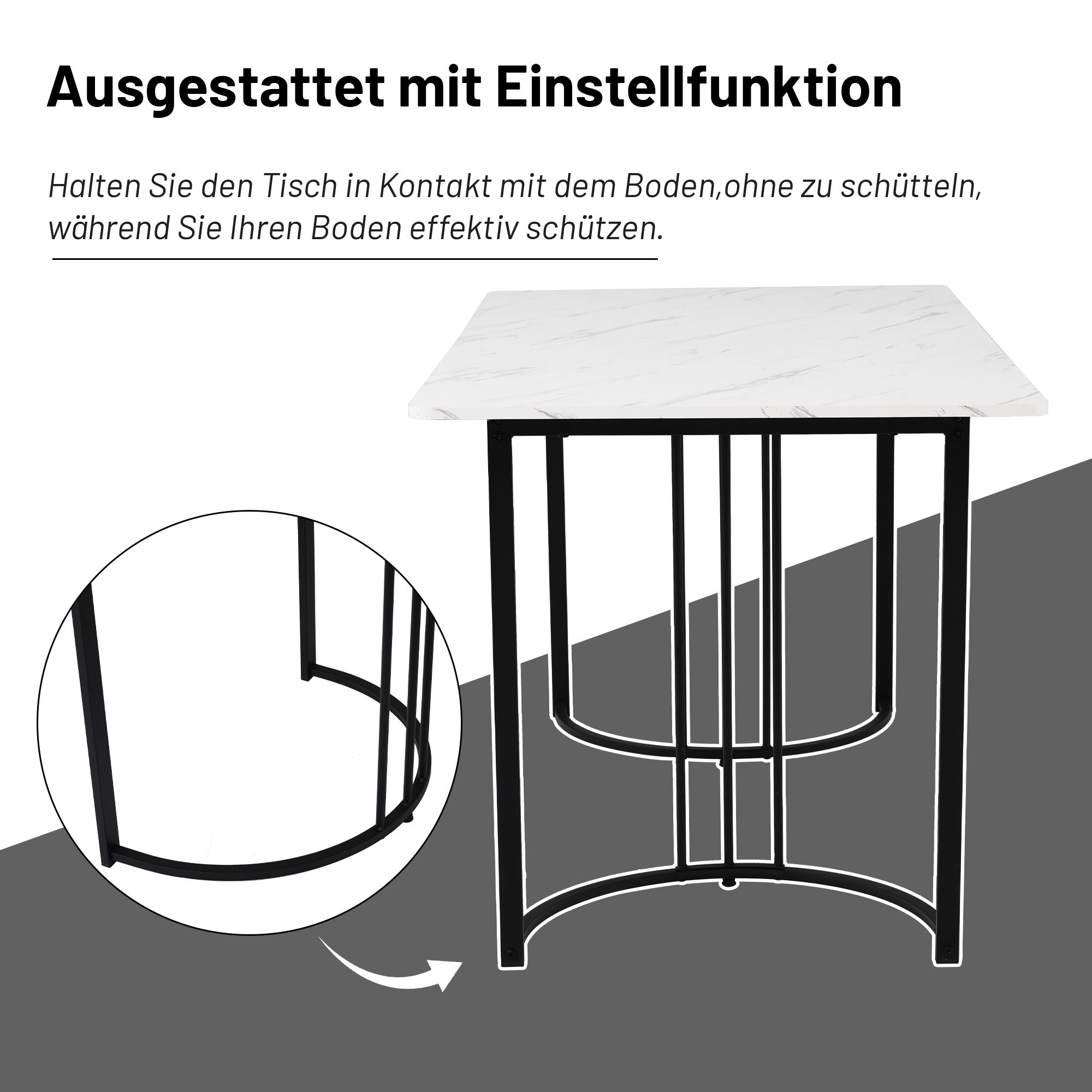Flieks Essgruppe Esstisch mit 4 Esszimmerstuhl, Sitzgruppe Küchentischset 5tlg., Küchentisch mit 4 Esszimmerstuhl, Stuhl mit Leinenbezug, Grau Schwarz