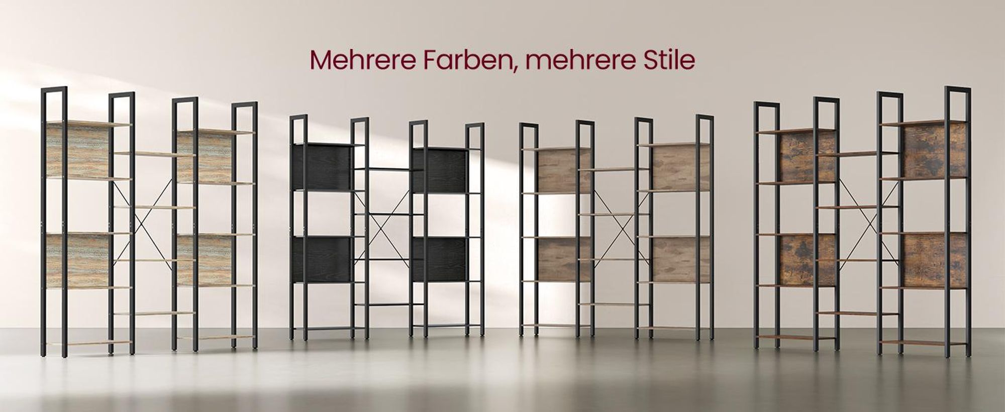 VASAGLE Bücherregal, Standregal mit 14 Ablagen, Regal mit Metallrahmen, Industrie-Design, 24 x 158 x 166 cm, kamelbraun-tintenschwarz