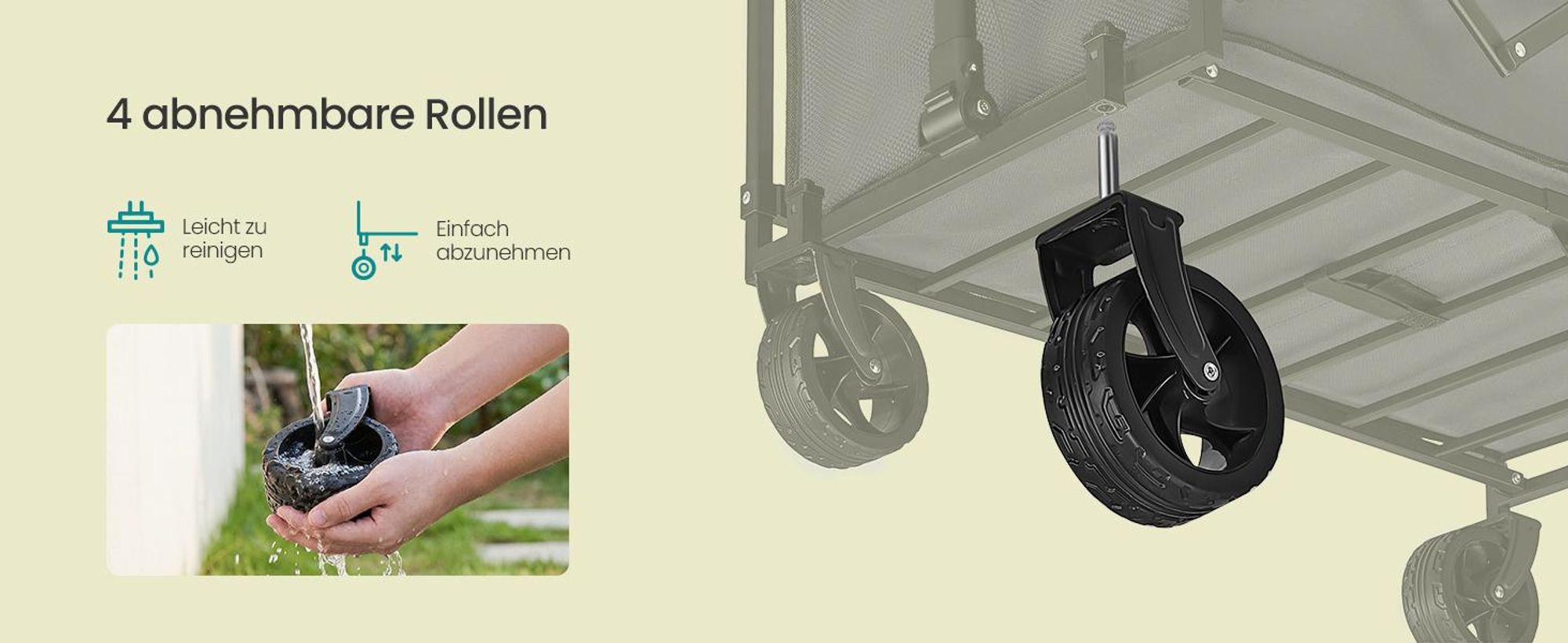 SONGMICS Faltbarer Bollerwagen, Transportwagen mit Griff, 4 verstärkte Rollen, 150 L, Outdoor, bis 150 kg, Garten, dunkelgrau