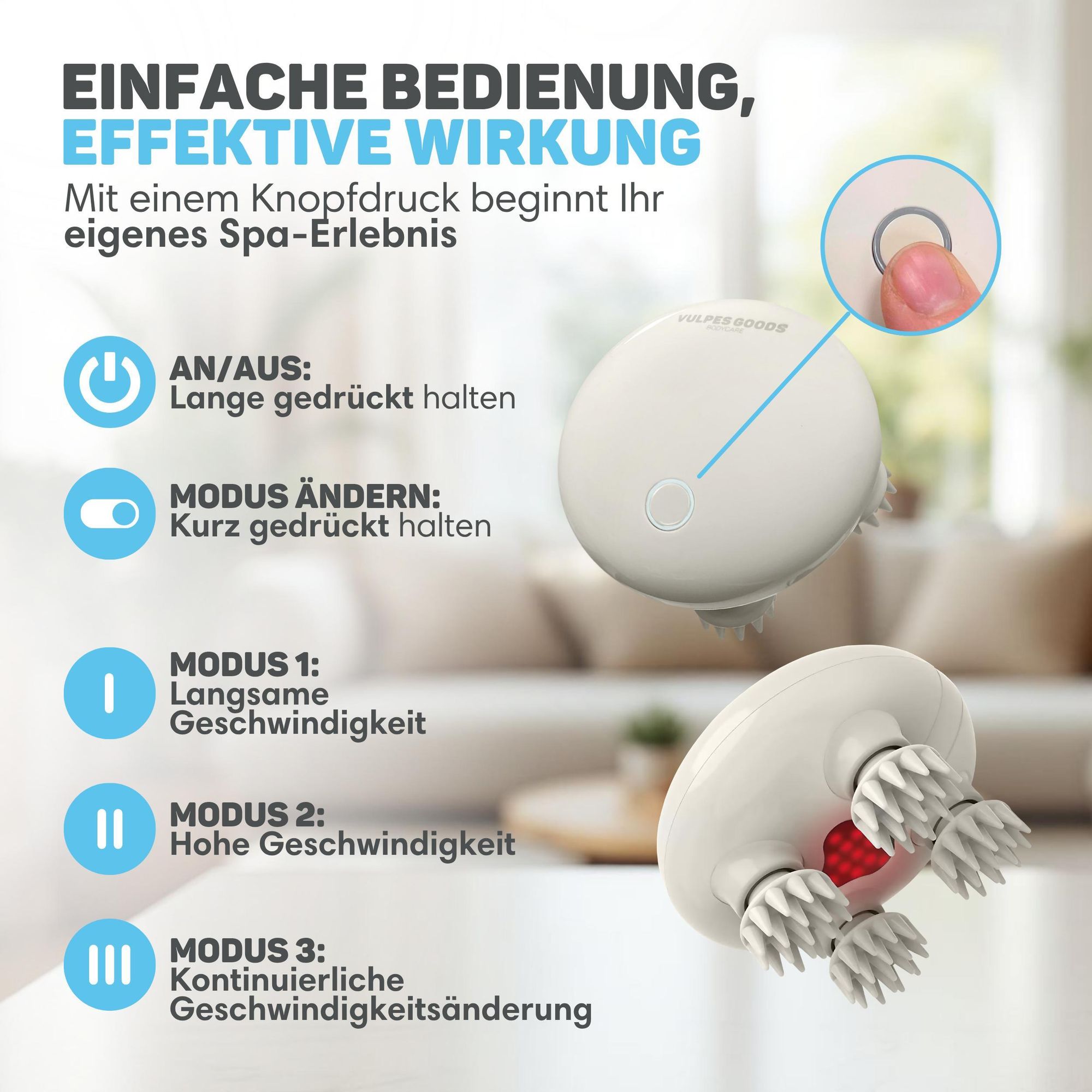 Vulpes Goods Kopfmassagegerät, Elektrisches Massagegerät, Verbesserte Blutzirkulation mit Infrarot-Wärme, Kopfhautmassagegerät, USB aufladbar