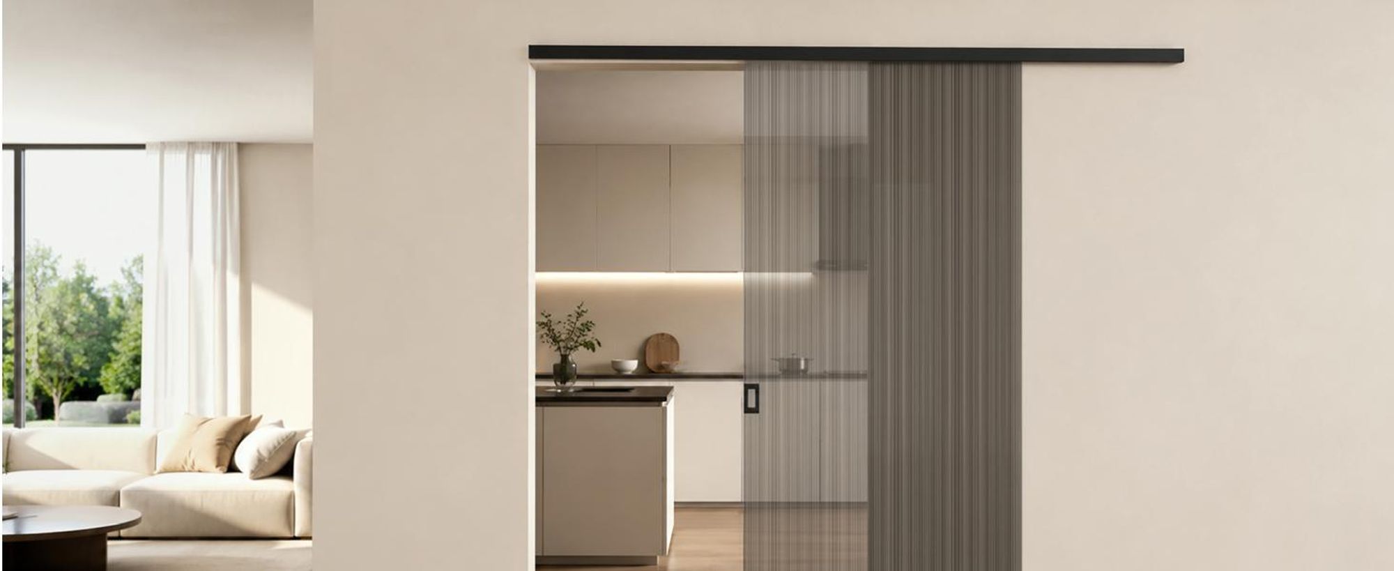 Mai & Mai Glasschiebetür komplettset softclose Zimmertür Matt Schwarz, BxH: 90x205cm 8mm ESG-Sicherheitsglas, Schiebetür Glas gebürstet Muranino-001