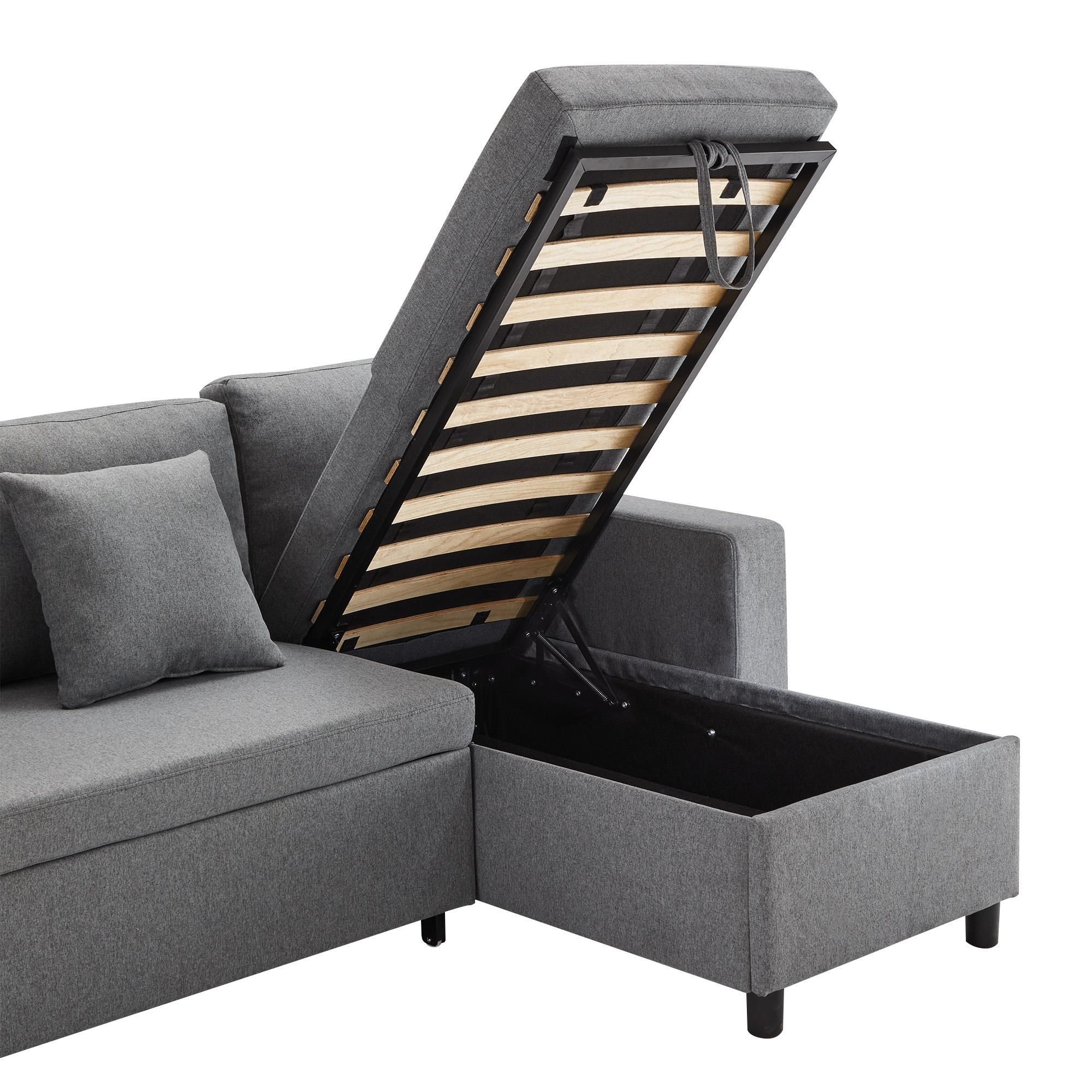 Merax 3-Sitzer Ecksofa mit Schlaffunktion, L-Form Sofa mit Bettkasten, Sofa Seitentasche Wohnlandschft, Schlafsofa Couchgarnitur Bettcouch, Dunkelgrau