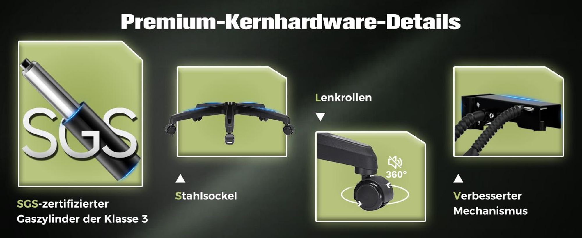 GTPLAYER Gaming Stuhl Ergonomischer, PC Stuhl Atmungsaktiver Stoff, Groß und Hoch Drehbarer Schreibtischstuhl mit Fußstütze, Grün