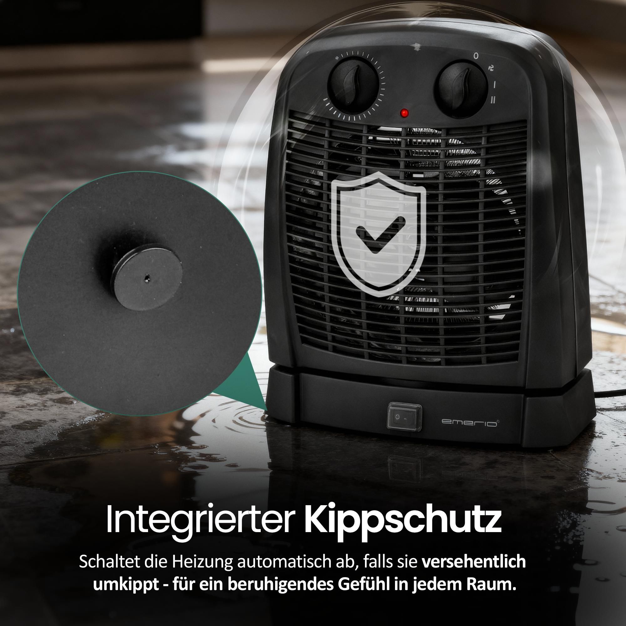 Emerio Heizlüfter FH-111910.2 – 20 m² – 2 Heizstufen – einstellbarer Thermostat – Oszillierend – Kippschutz - Ventilationsfunktion - IP21 - 2000W