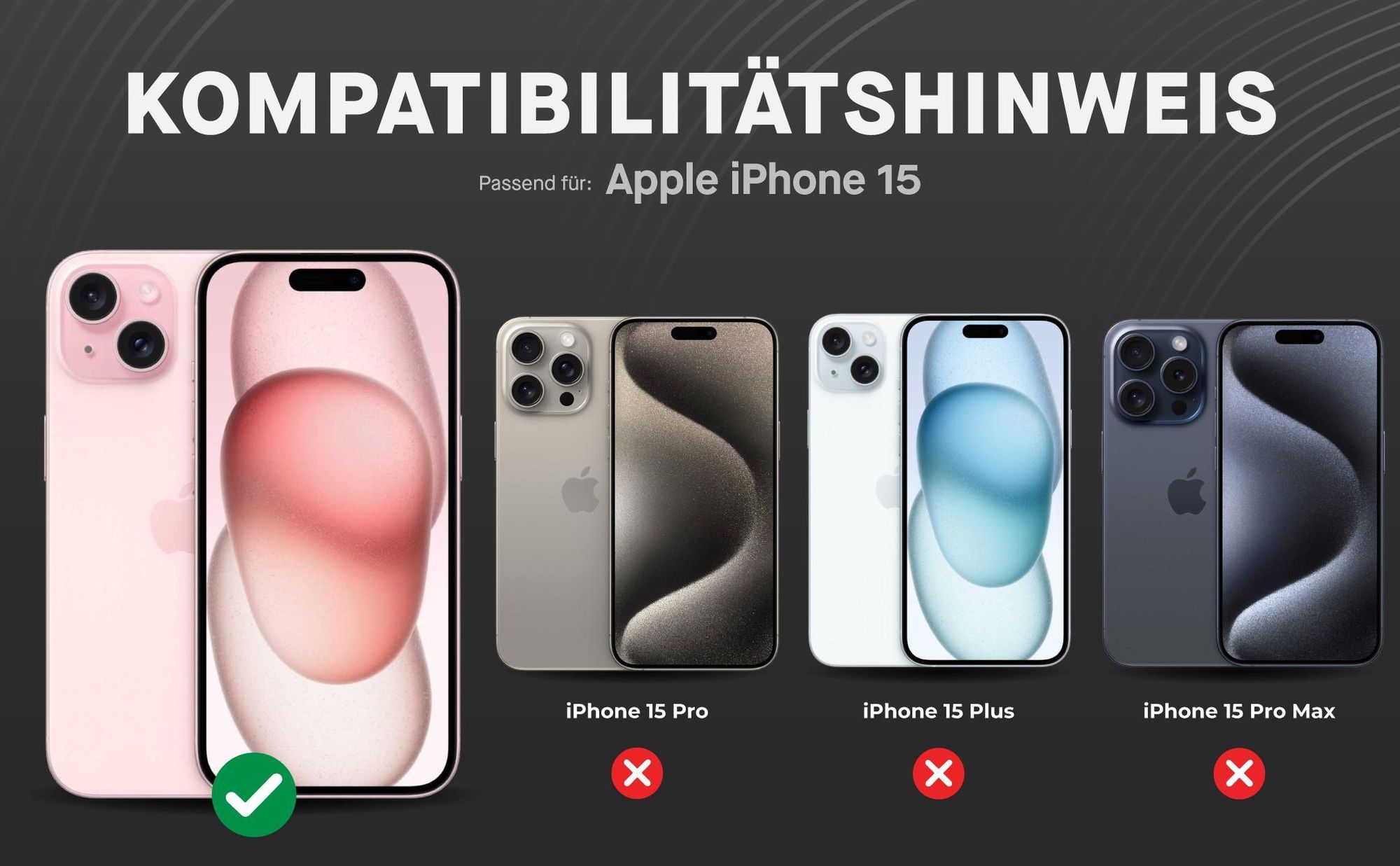 Kompatibilitätshinweise Displayglas für Apple iPhone 15