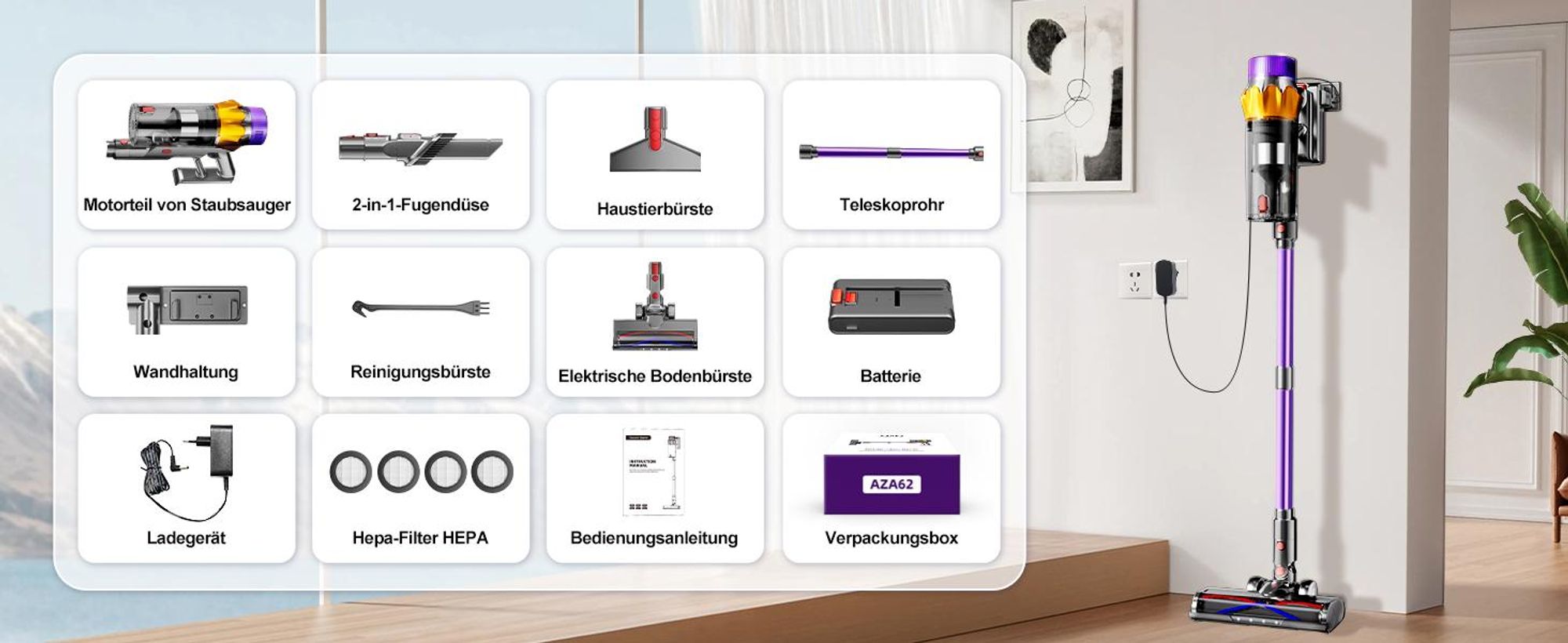 Aiibot Akku Staubsauger,85000Pa/80Mins Staubsauger Kabellos mit Smart Display,Staubsauger mit Anti-Verhedderung-Bürste,drei Gänge,1.8L