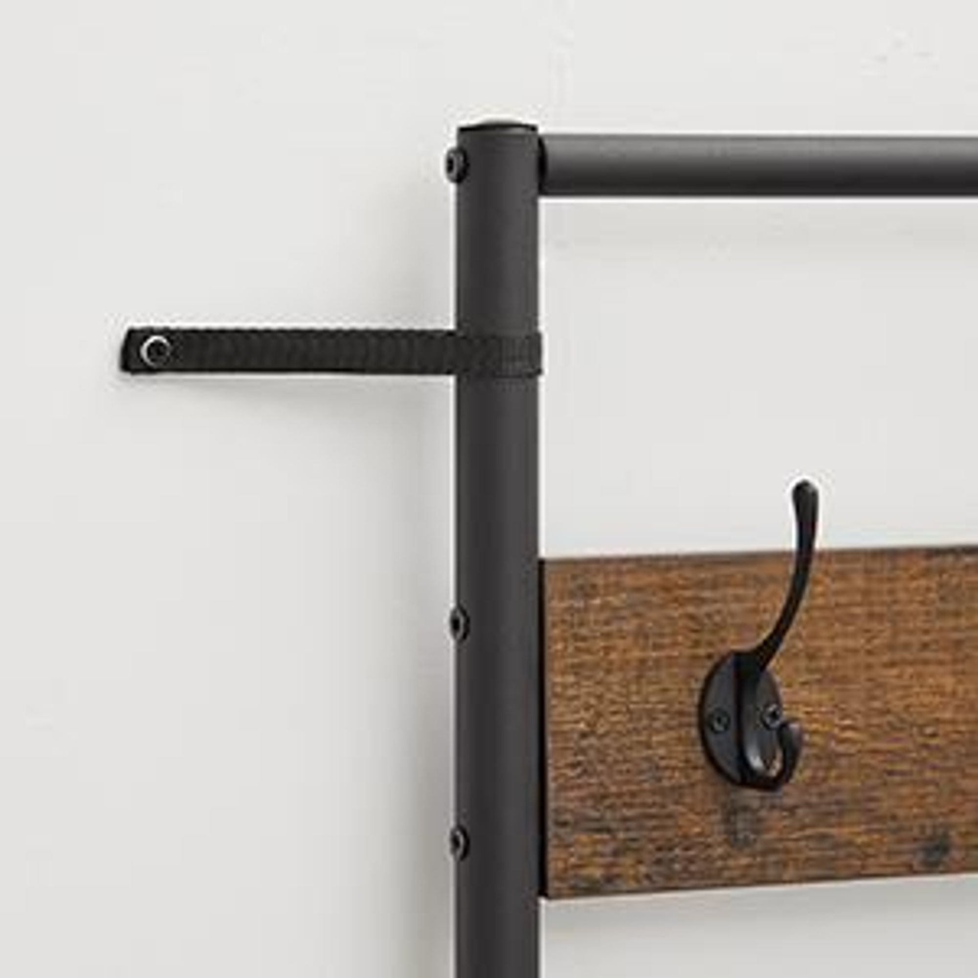 Garderobenständer mit Kleiderhaken, Spiegel, Schuhbank, Kleiderständer, Garderobe, Schuhregal mit Sitzfläche, für Flur, Industrie-Design, 35 x 98 x 182 cm, vintagebraun-schwarz HSR420B01