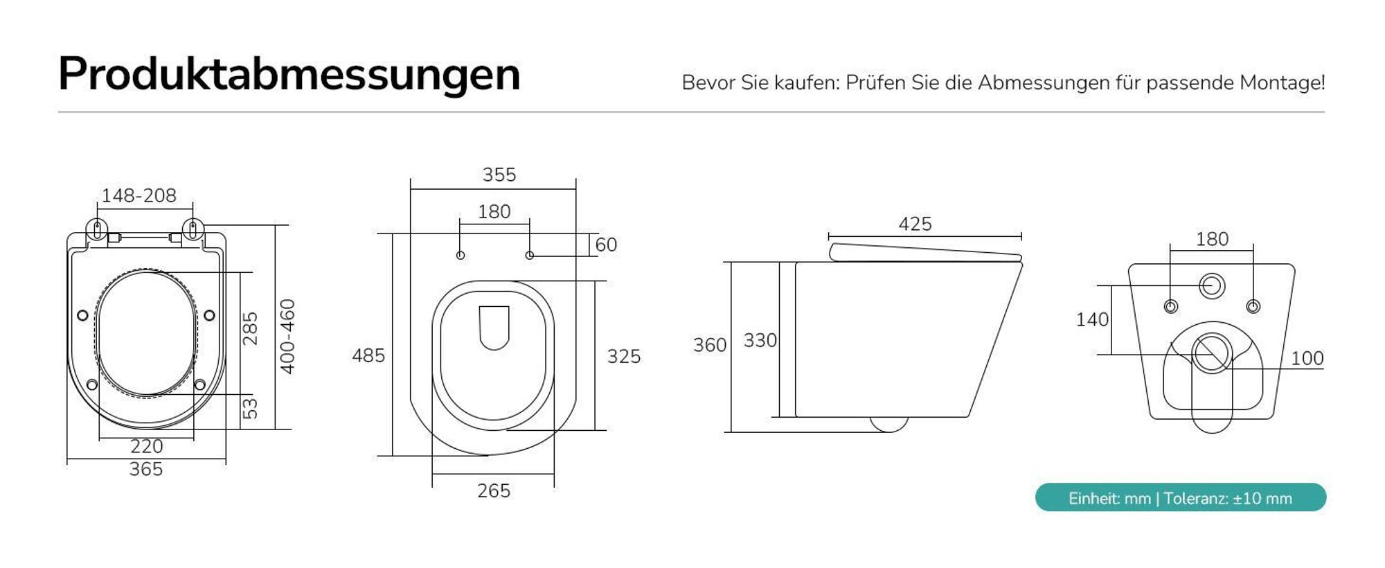 EMKE Hänge-WC Keramik Doppel-Loch-Gegenspülung Wassersparend Wandmontage Toilette mit Direktspülung Soft-Close Deckel geräuscharm Glänzendweiß
