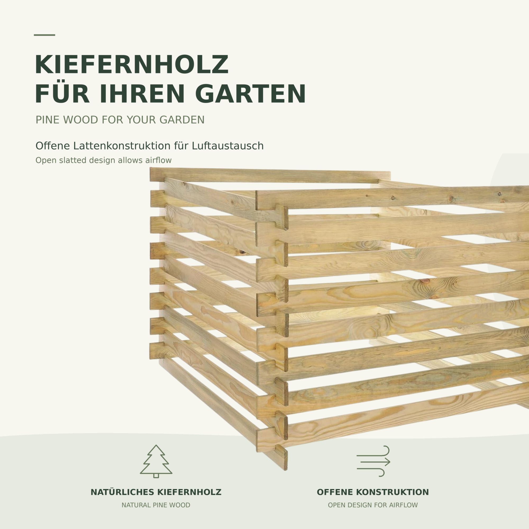 STOLMAK Komposter 600L 100x70x100 cm Kiefernholz Gartenkomposter Witterungsbeständiger Holzkomposter