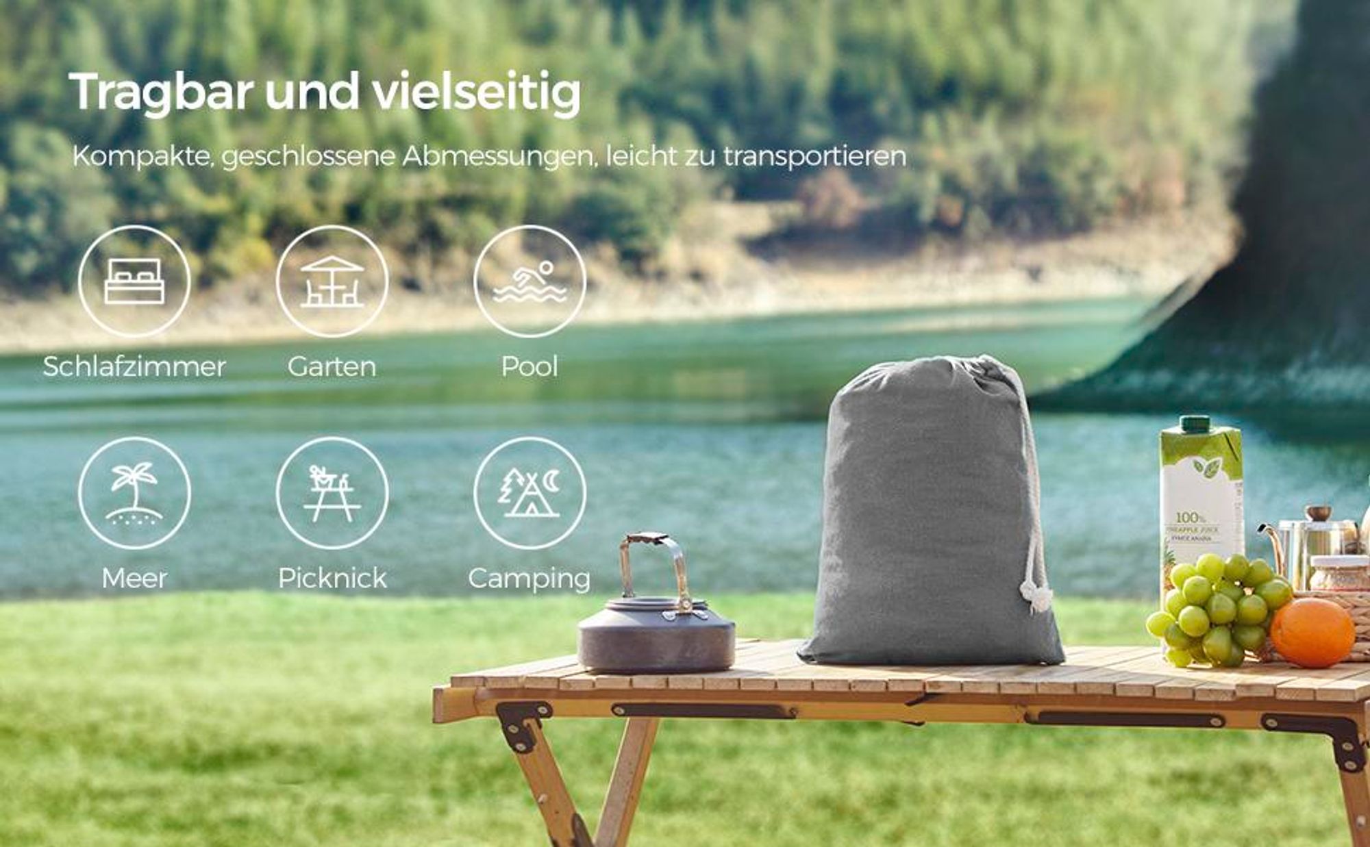 SONGMICS Hängematte, 210 x 150 cm, Doppelhängematte, Belastbarkeit 300 kg, für Garten, Terrasse, Balkon, Outdoor, Camping, mit Tragetasche, Befestigungsgurten und Karabinern, grau