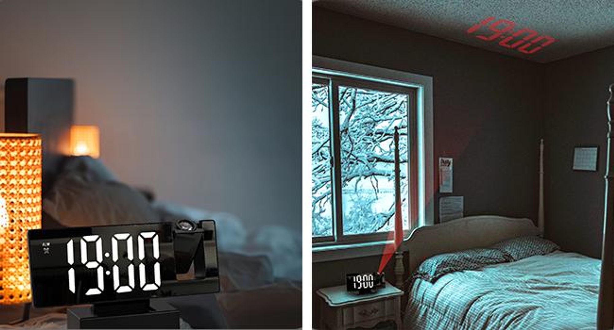 KRUMAD Projektionswecker Digital, Radiowecker mit Projektion, LED Uhr, USB Ladefunktion, 12/24 Stunden Anzeige, Snooze Funktion, Wecker Schlafzimmer
