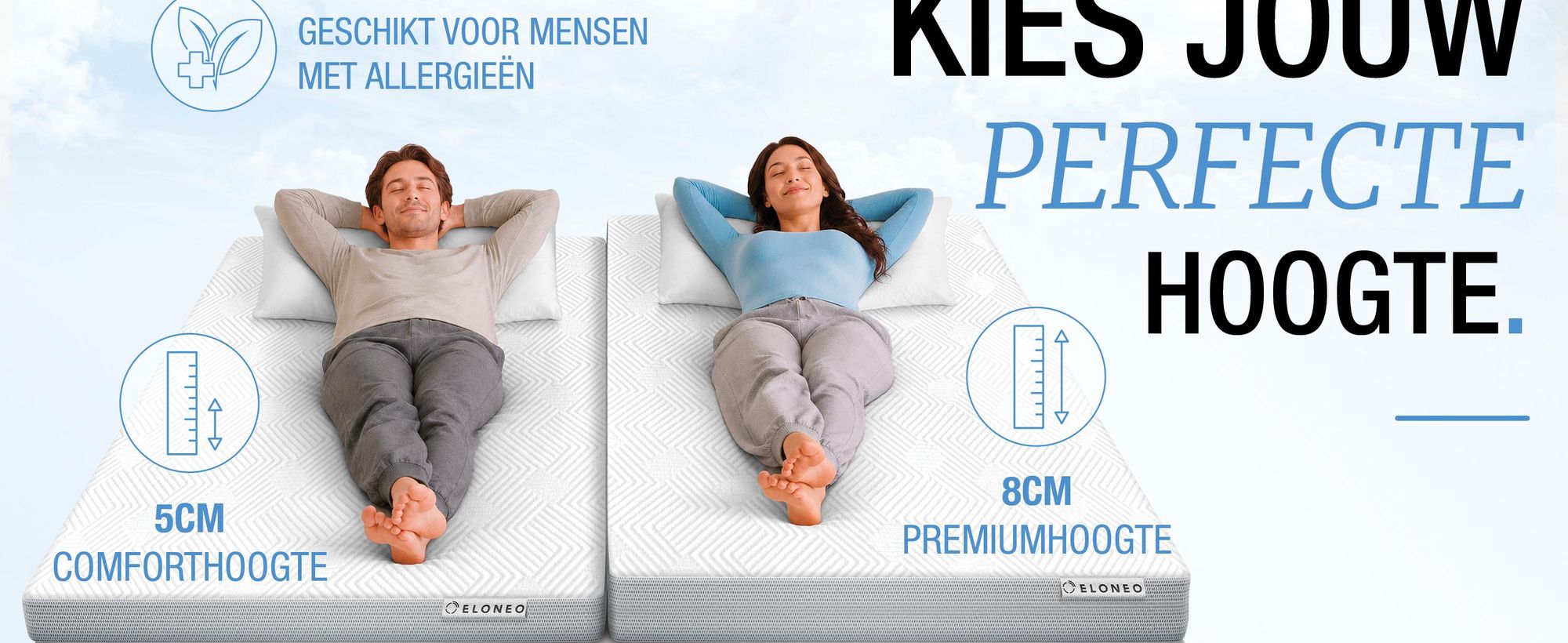 ELONEO Visco-elastische matrastop, 180x200 cm, matrastop met memory foam effect, 5 cm dik, matrasbeschermer voor bed en boxspring