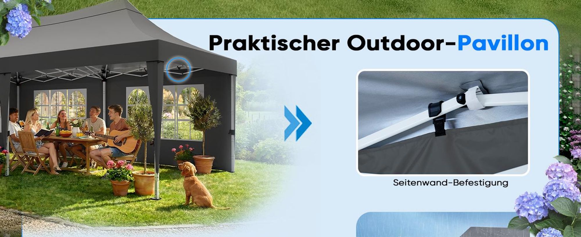 Quictent Pavillon 3x6m Faltpavillon Wasserdicht Stabil mit 6 Seitenteilen Partyzelt Pop Up Camping Pavillon Gartenzelt Gartenpavillon für Garten, Part