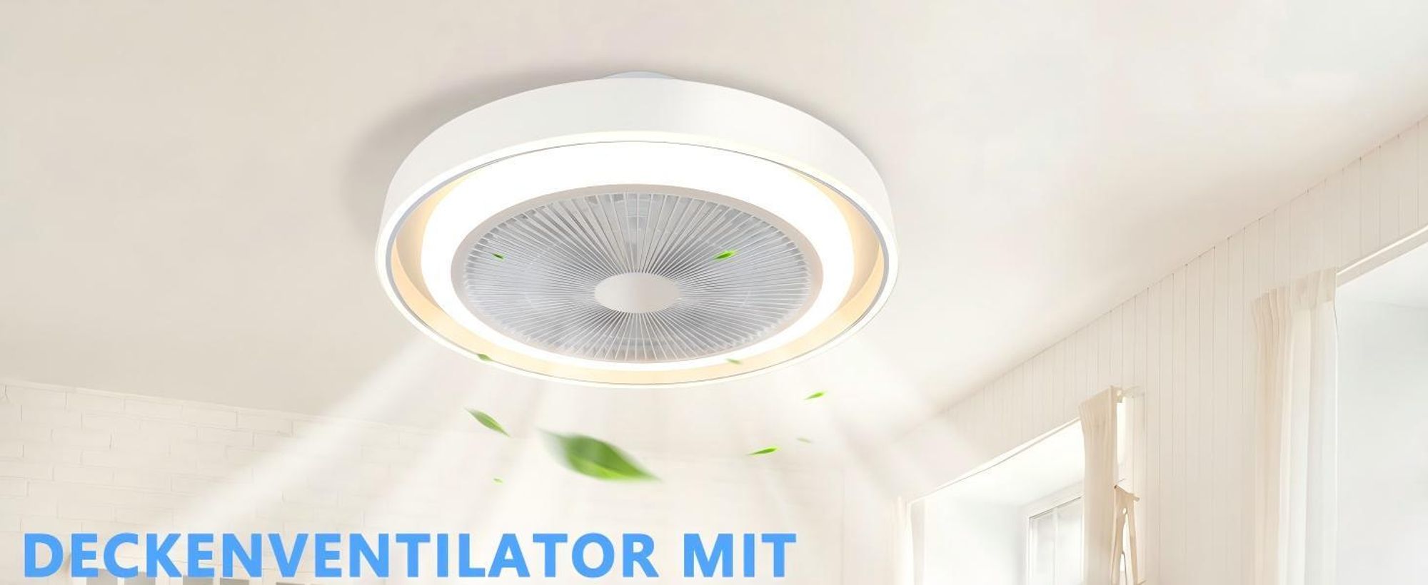 ZMH LED Deckenventilator Fernbedienung Dimmbar Deckenleuchte mit Ventilator Lampe Decke Leise Modern Deckenlampe Blau 5 Flügeln für Schlafzimmer