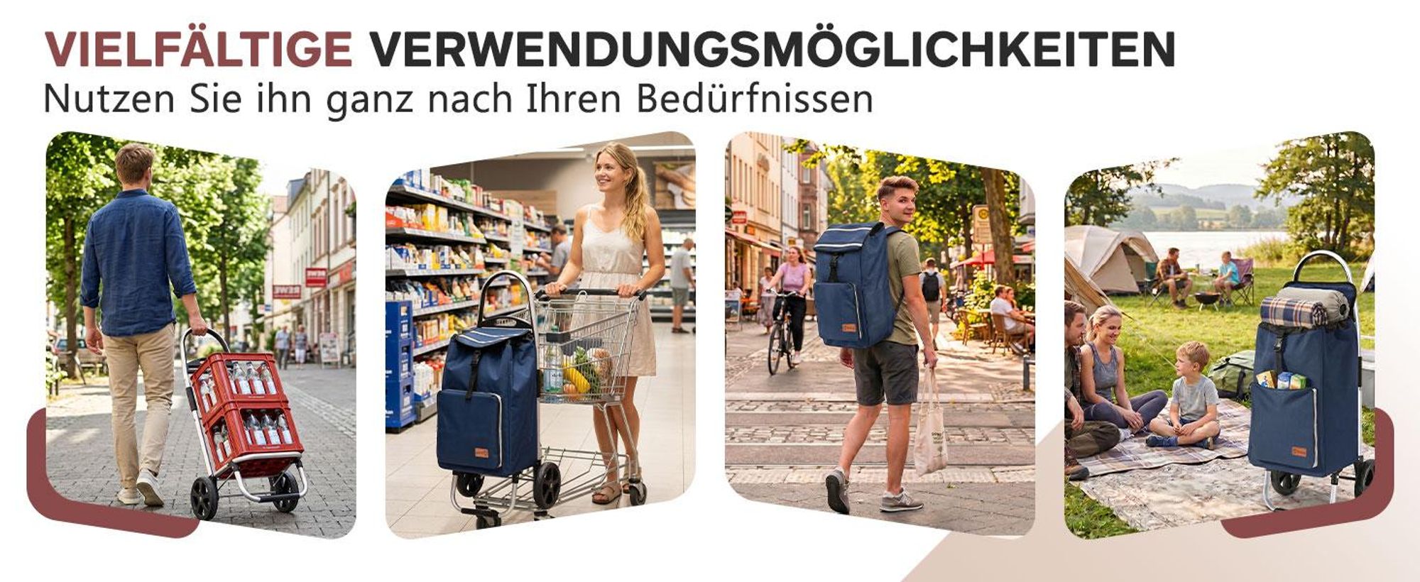 Sekey 50L Aluminium Trolley Faltbar Einkaufstrolley Klappbar, Shopping Trolley, Rucksack, Kühlfach - Blau