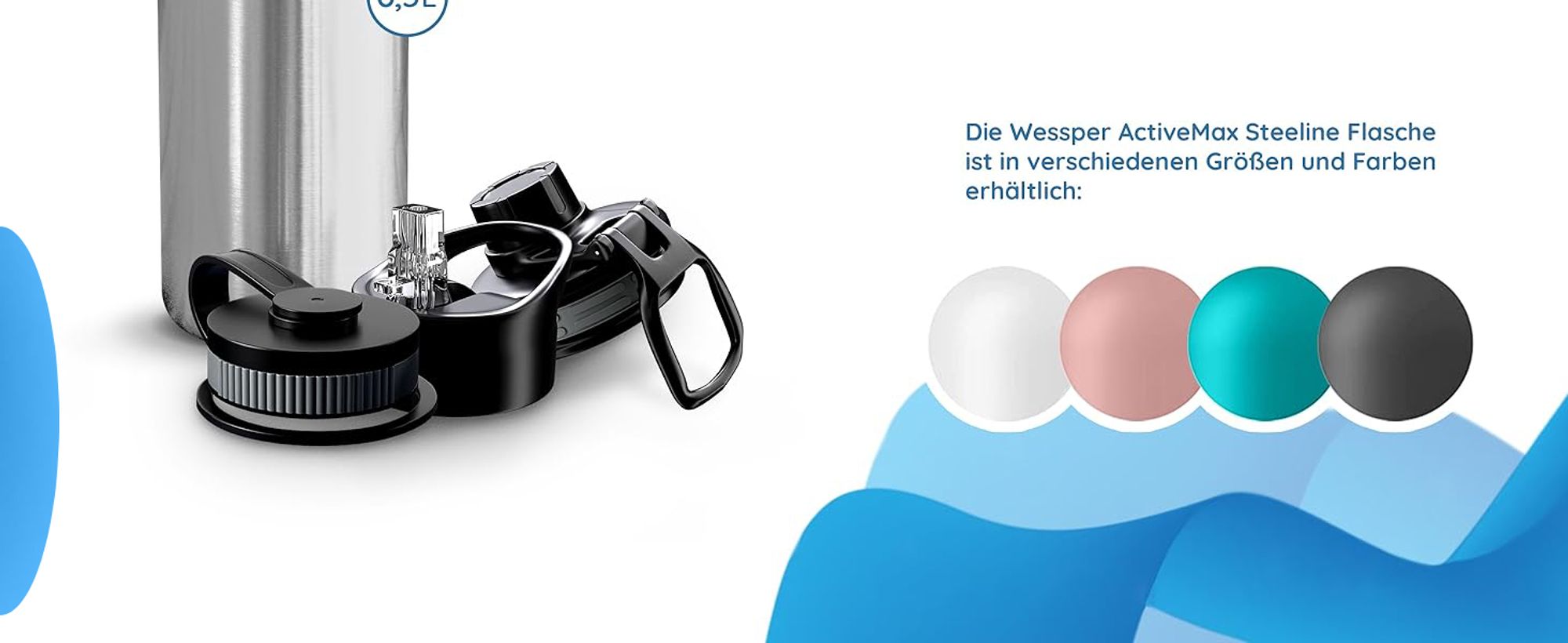 Wessper B3 THERMOSTEEL Thermoflasche 0,5 L Silber mit 3 Verschlüssen