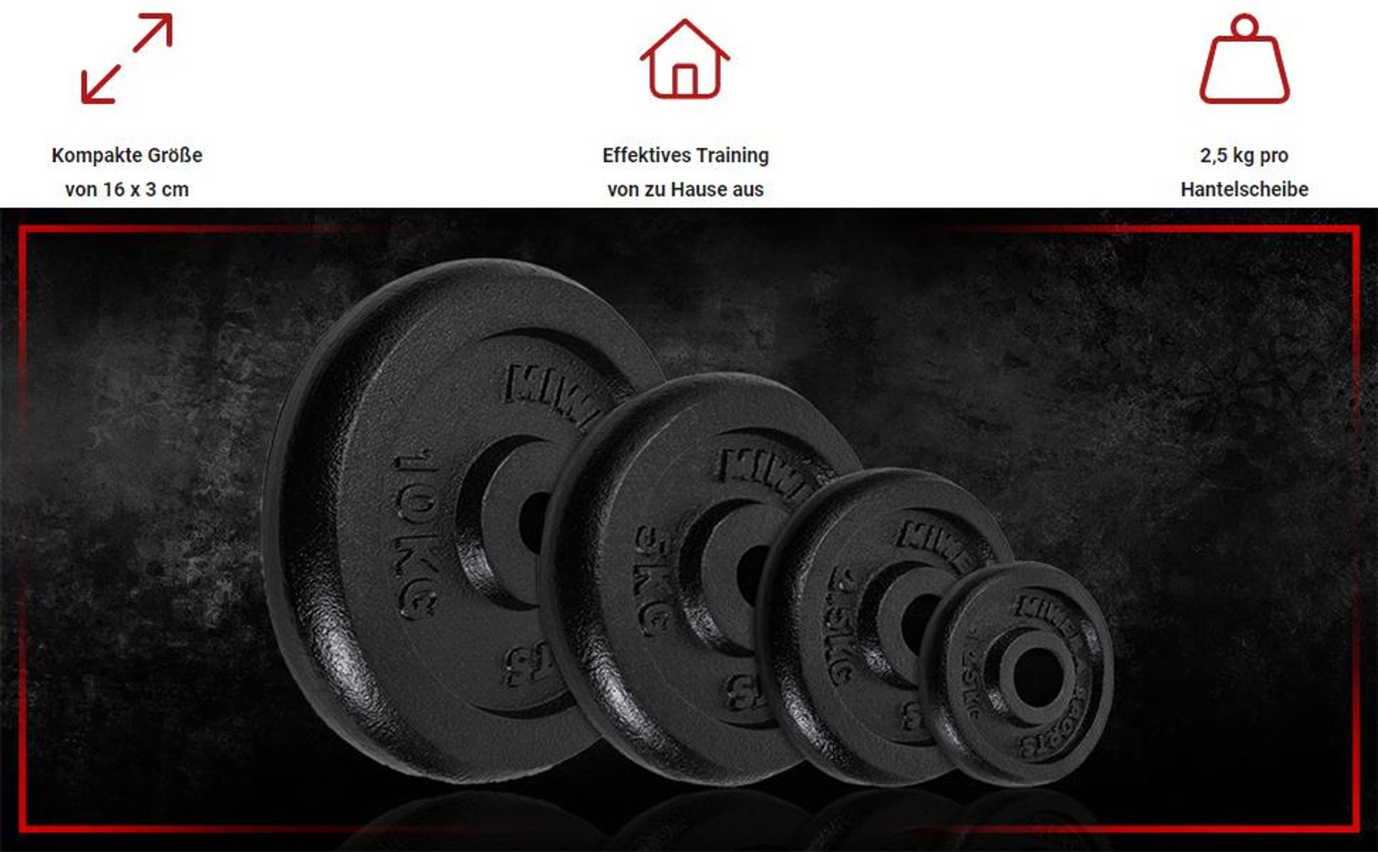 Miweba Sports Hantelscheiben Set | Gusseisen - Hantelgewichte - Gewichtsscheiben - Fitness Scheiben - Gewichte für Hantel - Ø30mm - Schwarz - 4x2,5 kg