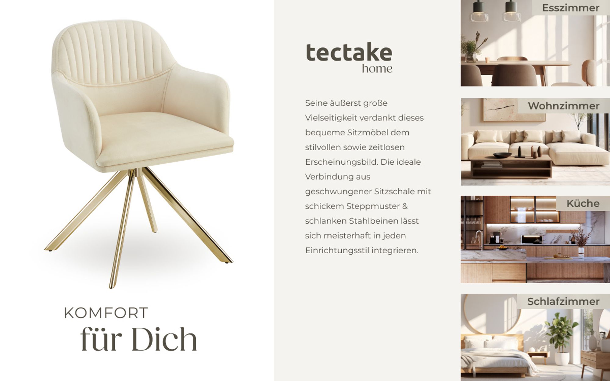 tectake® Samt-Drehstuhl Lona gepolstert 56 x 59 x 81 cm