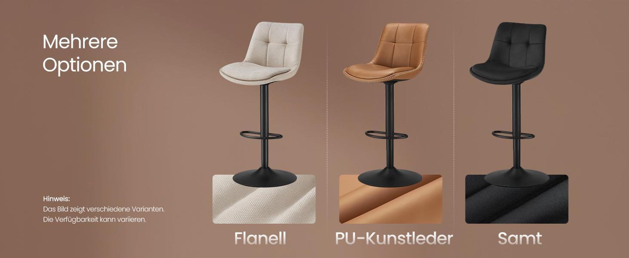 VASAGLE Barhocker 2er Set, höhenverstellbar, drehbar, mit Rückenlehne und Fußstütze, Tintenschwarz