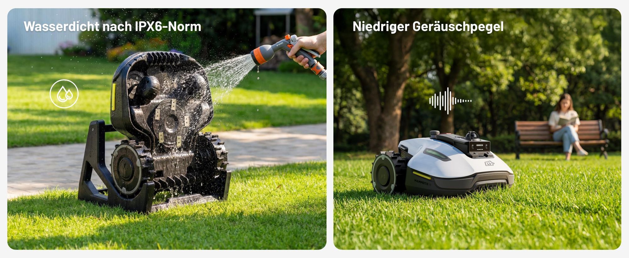 Mähroboter Mammotion YUKA Mini 2 1000 mit Garage, Waschständer, bis 1000 m², DropMow, Auto-Kartierung, Kantenschneiden, APP