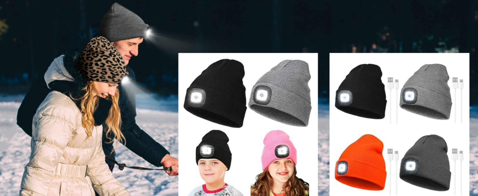 LED Mütze mit Licht, Beleuchtete Mütze Aufladbar USB für Männer und Frauen,Einstellbare Helligkeit Stirnlampe Winter Beanie Mütze mit Licht,Uni Winter