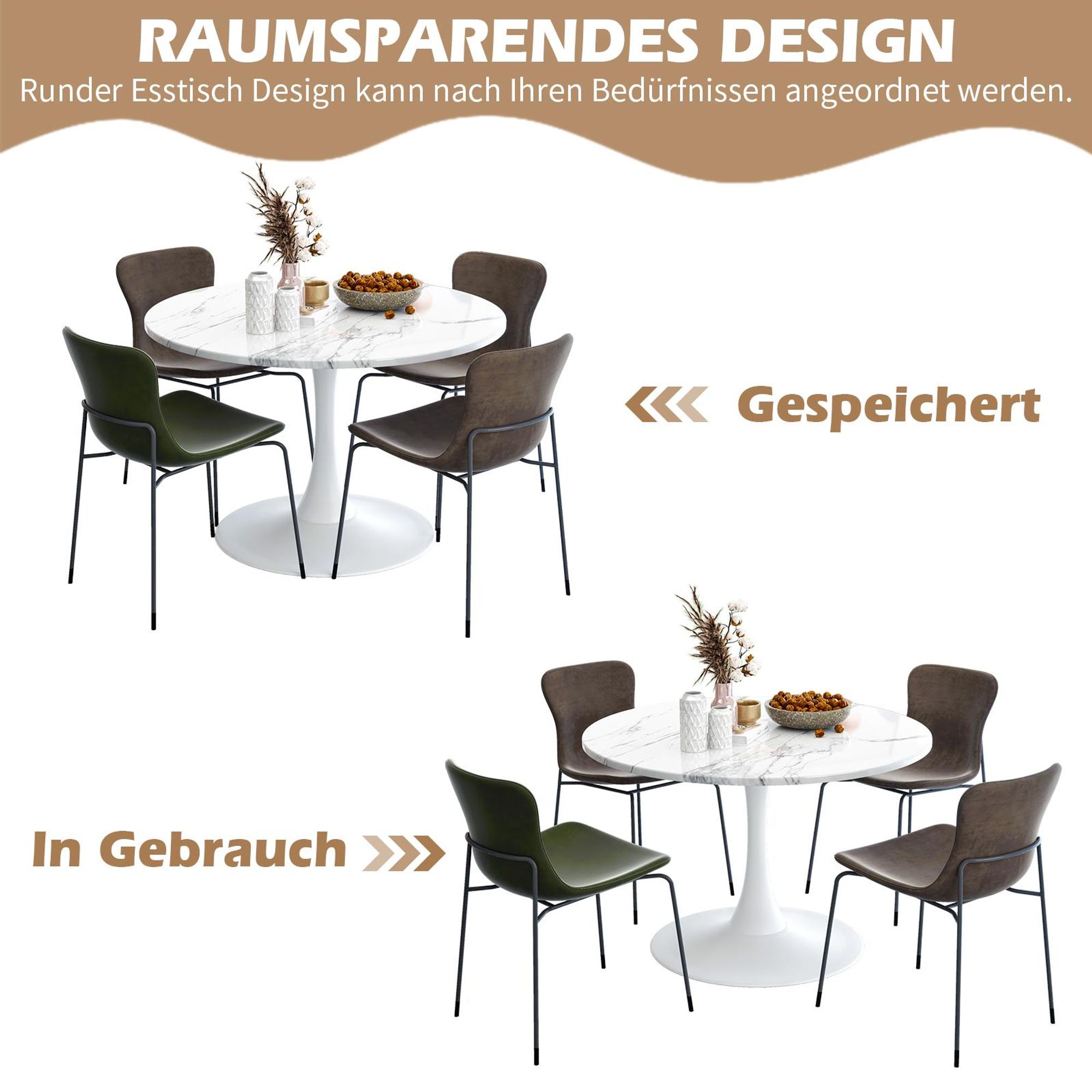 TWSOUL Esstisch Moderner Esstisch Rund, Küchentisch Esszimmertisch Ø 80