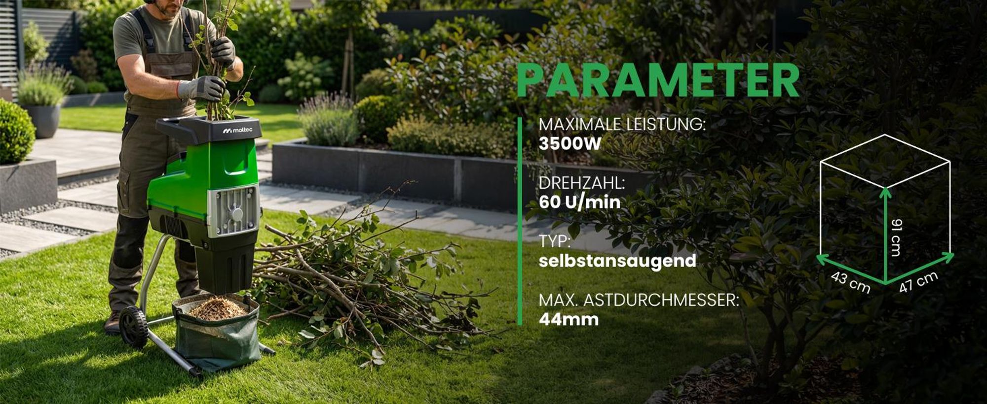 Starker Gartenhäcksler Walzenhäcksler 3500W Schredder Holzhäcksler 60 Liter