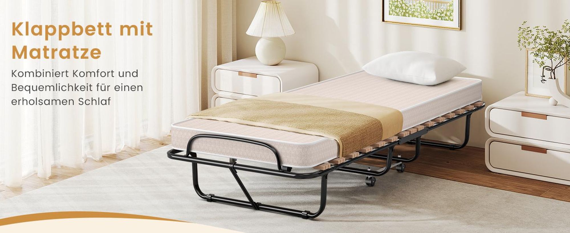 COSTWAY 80x190cm Gästebett klappbar mit Matratze, 130kg belastbar