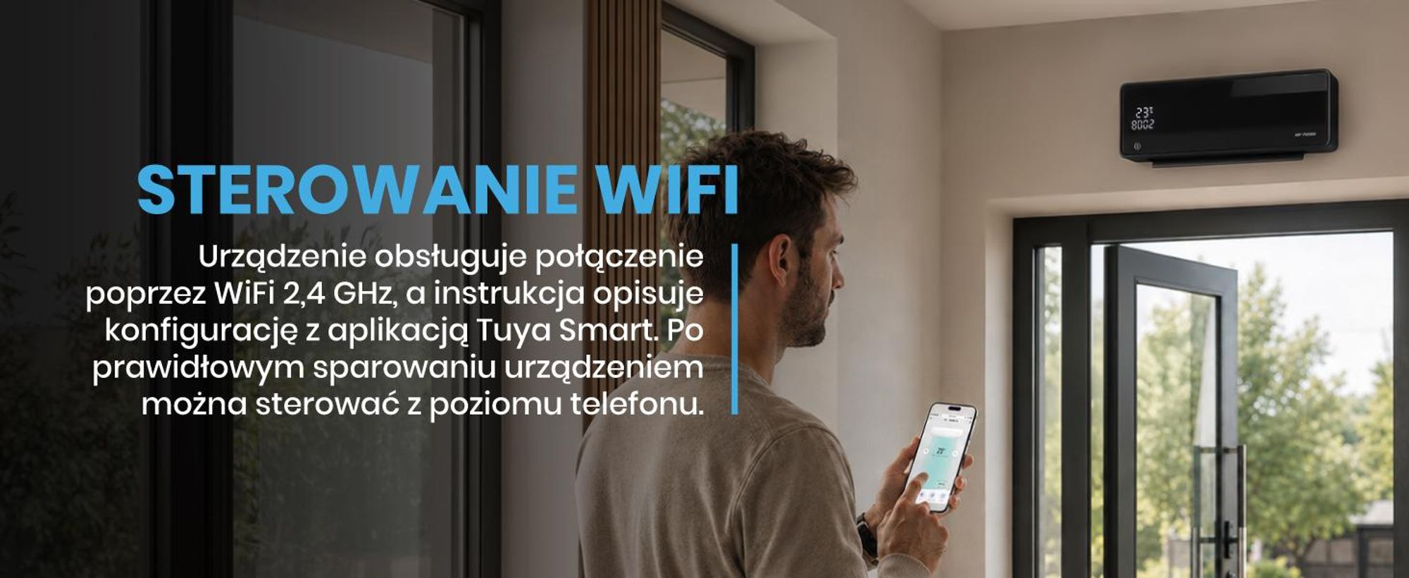 Kurtyna Powietrzna Mocny Grzejnik Energooszczędny WiFi Pilot Timer 2000W PT5800W-BL