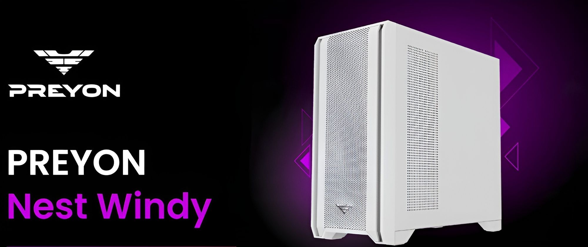 PREYON Nest Windy-Gehäuse Weiß, Ideal für den Bau von Gaming- und professionellen Computersets, Unterstützt ATX-, Micro-ATX- und Mini-ITX-Motherboards