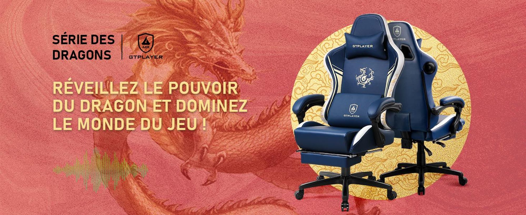 GTPLAYER Chaise de jeu Chaise de jeu avec haut-parleurs Bluetooth et repose-pieds, Dragon Series chaise de bureau, fauteuil pivotant ergonomique, chaise d'ordinateur bleu