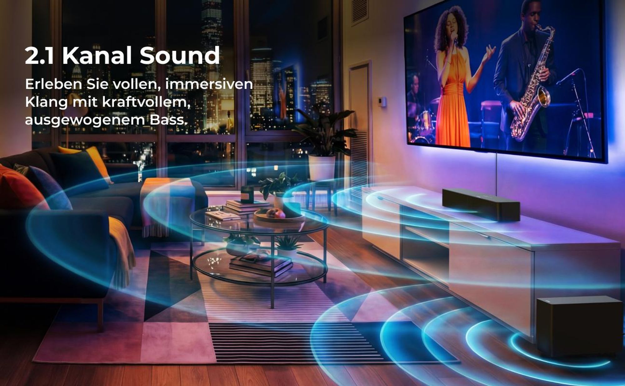 ULTIMEA 2.1-Kanal Soundbar mit kabellosem Subwoofer, 240 W Spitzenleistung, VoiceMX & BassMX, App-Steuerung, HDMI, Bluetooth® 6.0, Poseidon R3T