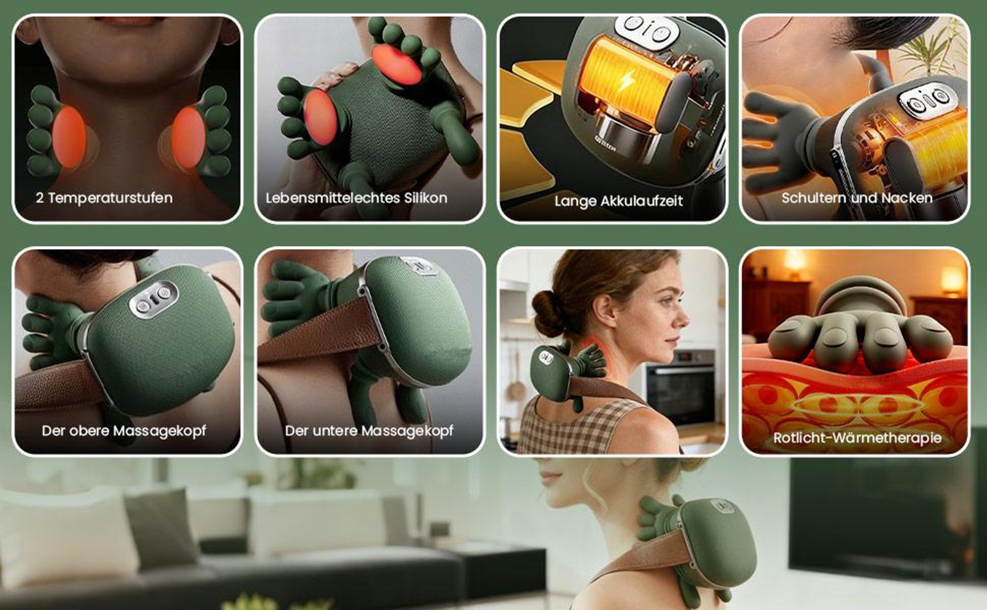 4D Nackenmassagegerät mit Wärme, Elektrisches Schulter- und Nackenmassagegerät, 3 Stufen, 2 Heizstufen, USB Aufladbar für Entspannung, Wellness