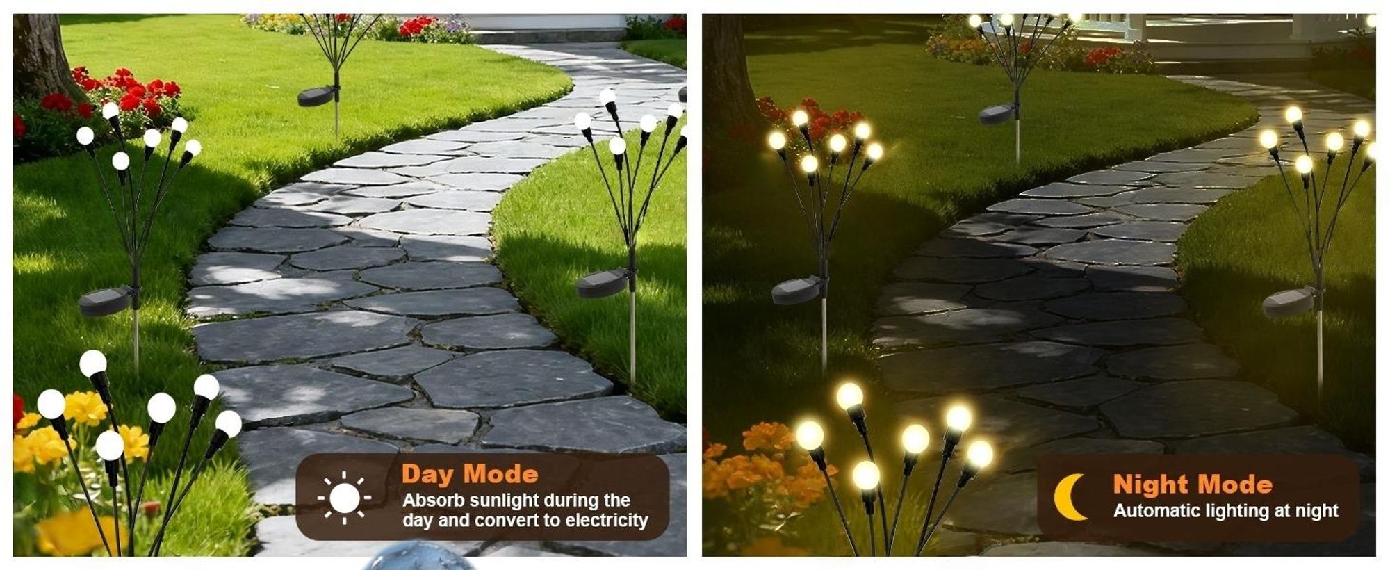 2 Stück Solar Glühwürmchen Licht mit 6 LEDs,Außen Gartenleuchten Rasenlampe Solarleuchten Warmweiß,für Garten Veranda Terrasse Weg Hof Landschaft Deko