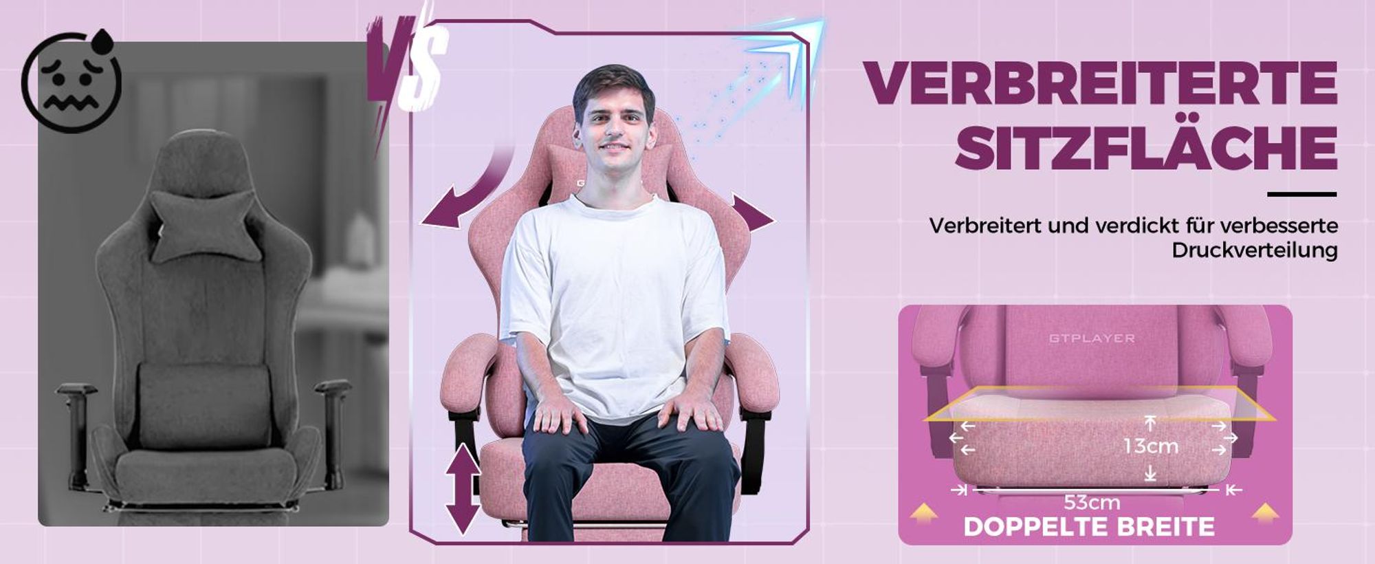 GTPLAYER Gaming Stuhl Ergonomischer Gaming Sessel Schreibtischstuhl Bürostuhl mit Stoffoberfläche Federsitzkissen, Verbindungsarmlehnen, mit Fußstütze