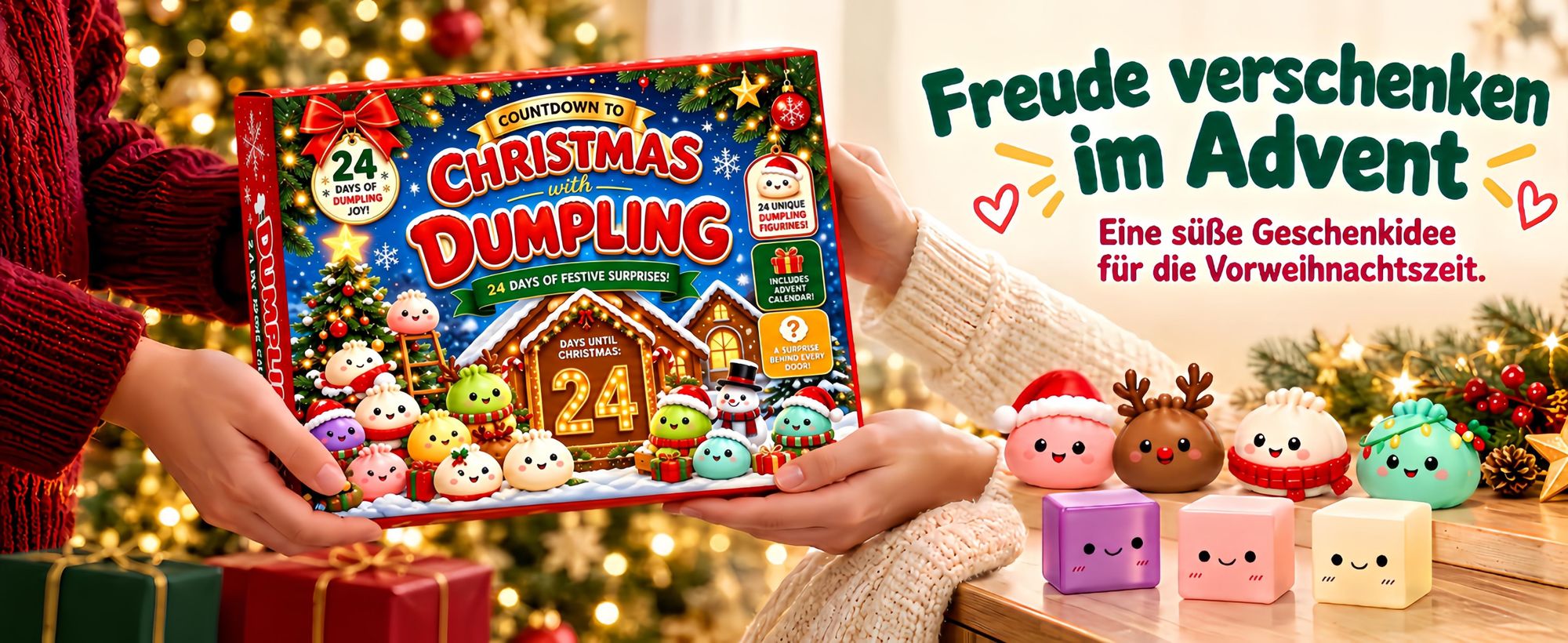 Squishy Dumpling Adventskalender,Weihnachtskalender 24 Tage mit Anti-Stress Quetschspielzeug,Schneemann Sammelfiguren,Spielzeug für Kinder Erwachsene