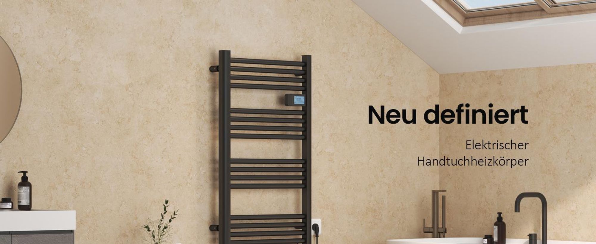 EMKE Elektrischer Handtuchheizkörper 1200×540 mm, 600W Badheizkörper mit Touch-Timer, Wochenprogramm Handtuchtrockner & Handtuchwärmer, Schwarz