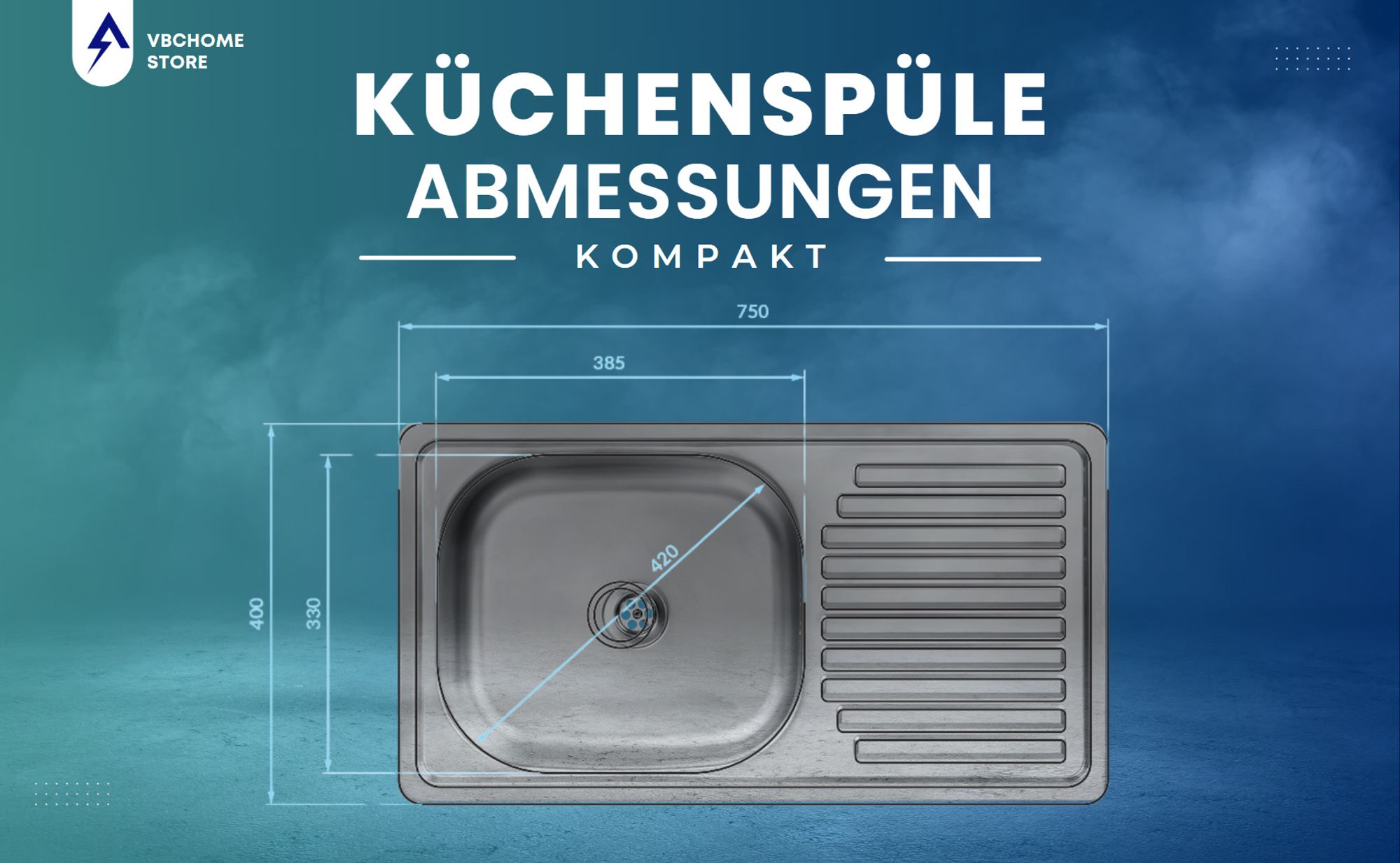 VBChome Edelstahlspüle mit Armatur 75x40x14cm Edelstahl Glatt Küchenspüle mit Hahnloch Rechtsseitig Abtropffläche Siphon Armatur mit flexiblem Auslauf