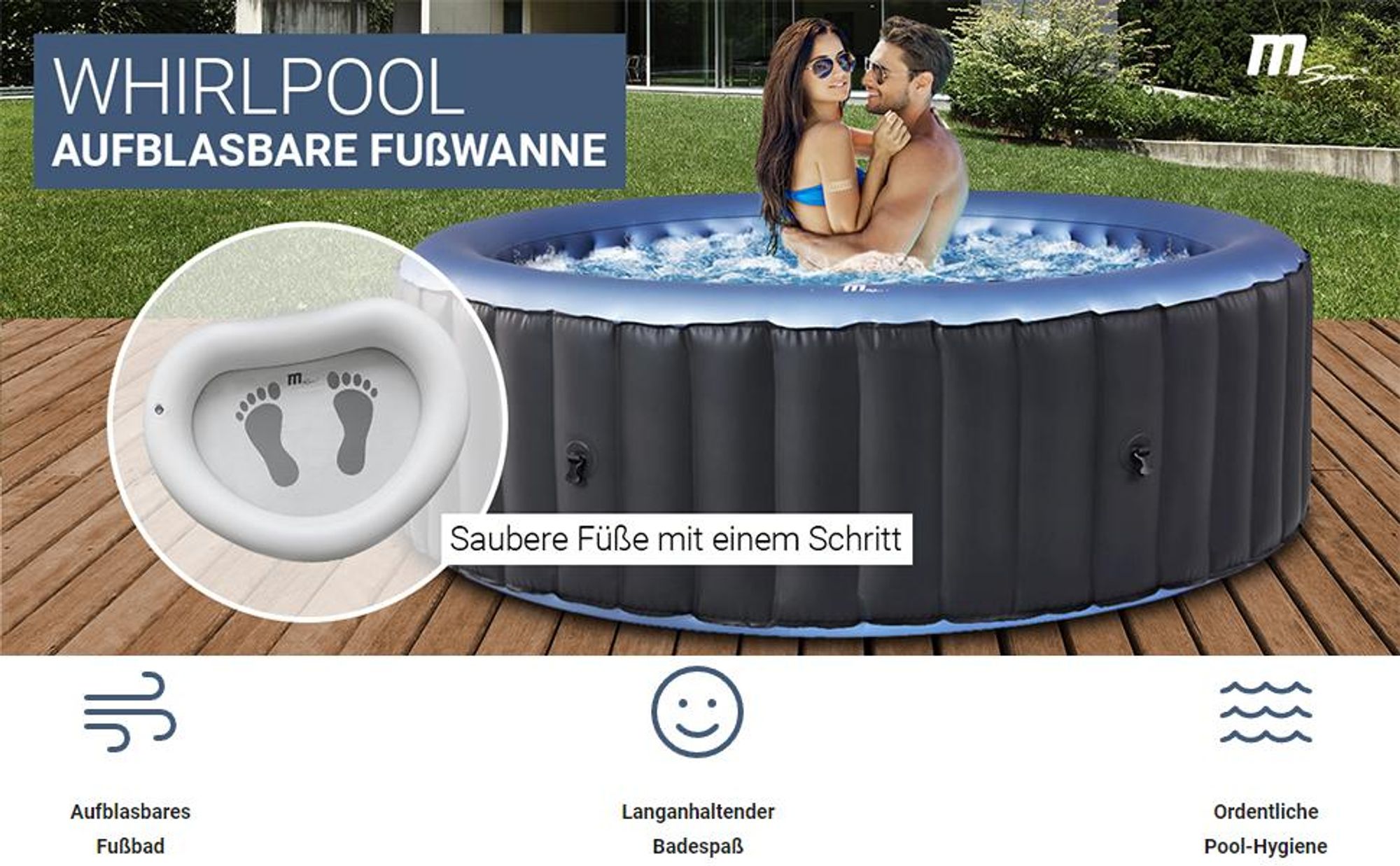 MSpa Fußwanne | Whirlpool Zubehör - Aufblasbares Fußbad - Pool Hygiene - Fuß Becken - Wanne - tragbar - Wellness - Spa - 73 x 93 cm
