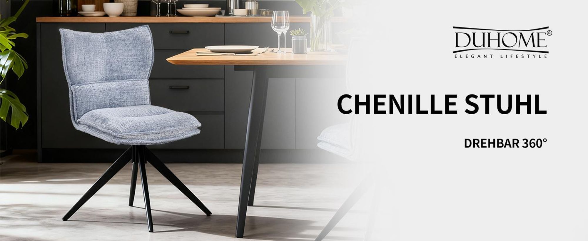 Duhome Esszimmerstuhl aus Chenille 360° Drehbar Stuhl mit Automatische Rückstellfunktion Polsterstuhl für Esszimmer Küche Wohnzimmer, Blau