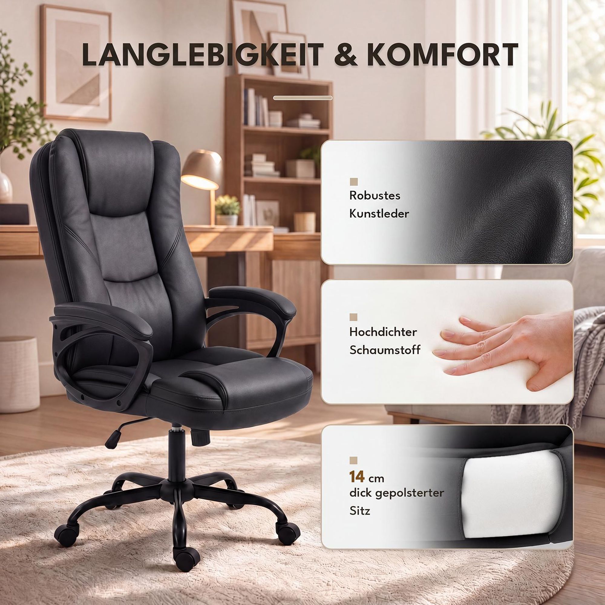 Bürostuhl aus Kunstleder mit dicker Schaumpolsterung