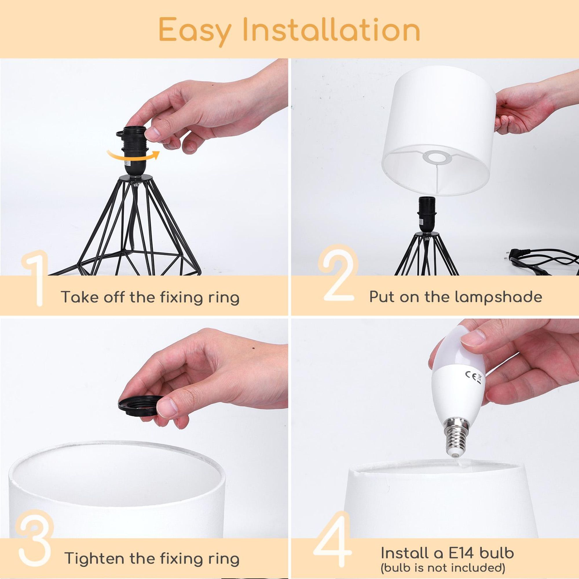 Aigostar - Tischlampe, Kleine Nachttischlampe, Modernes Hohlblock-Design Tischleuchte, Schreibtischlampe mit Weißem Stoff-Schirm , Sockel E14