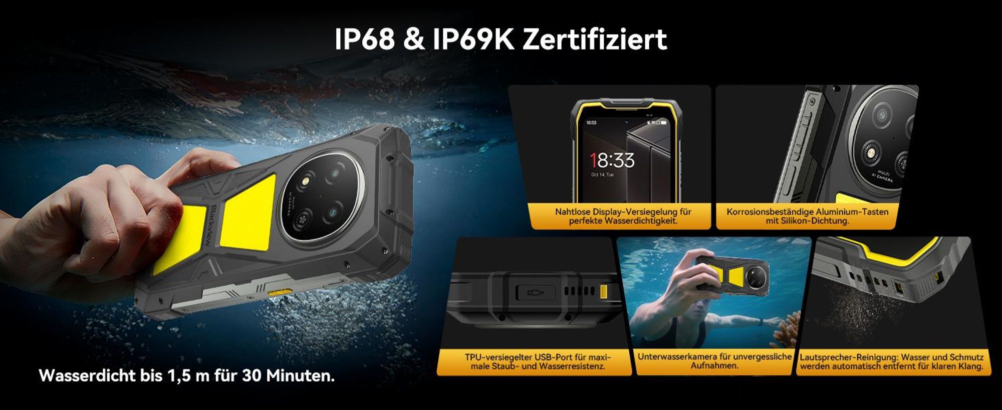 Blackview ROCK 2 Pro 6.67" 5G Ohne Vertrag Outdoor Smartphone mit 15000 mAh,32+256GB, Android 16,Dual-SIM,UNISOC T8100,DokeOS 5.0,120Hz,NFC,IP69K/IP68
